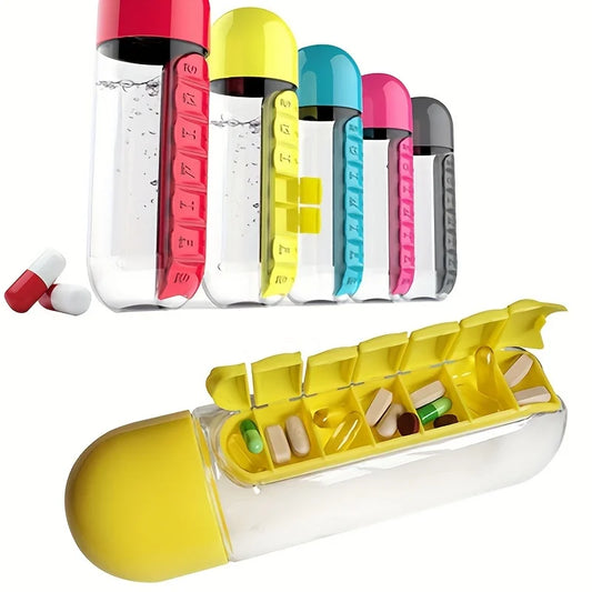 2-in-1 Sports Water Bottle with Built-In Pill Organizer – 600ml