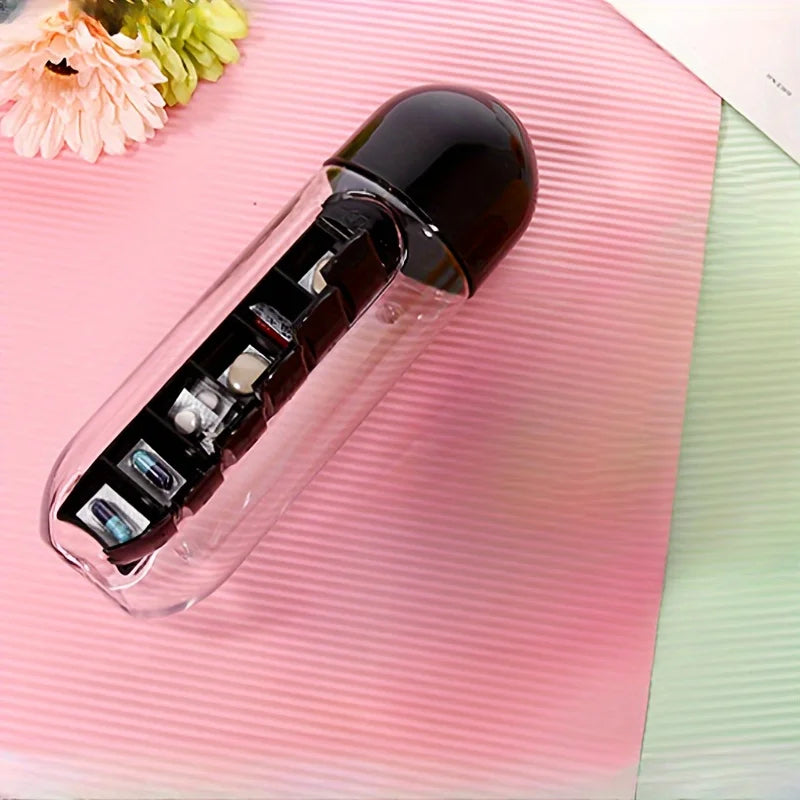 2-in-1 Sports Water Bottle with Built-In Pill Organizer – 600ml