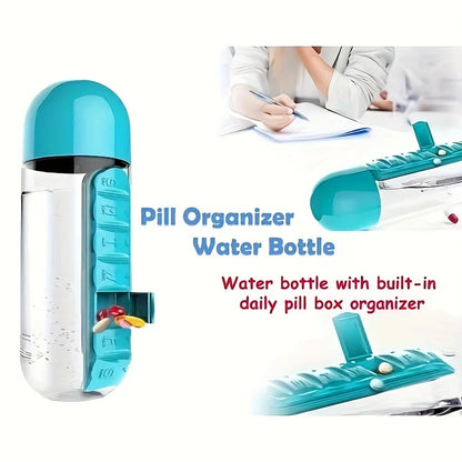 2-in-1 Sports Water Bottle with Built-In Pill Organizer – 600ml