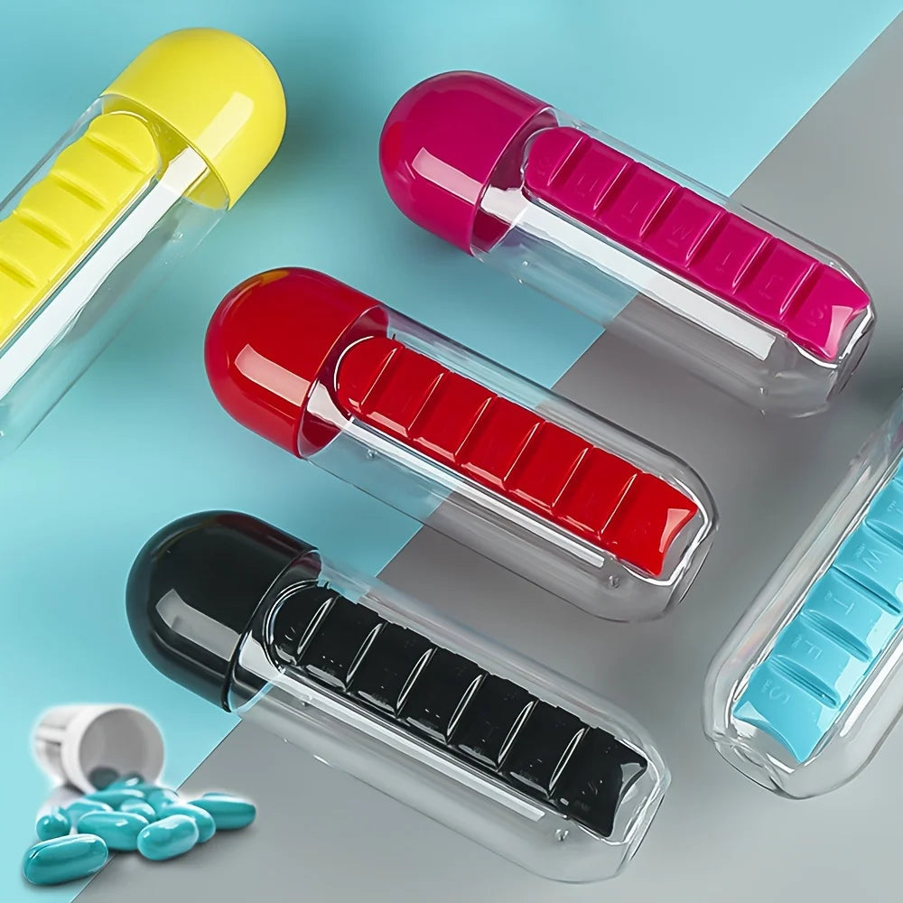 2-in-1 Sports Water Bottle with Built-In Pill Organizer – 600ml