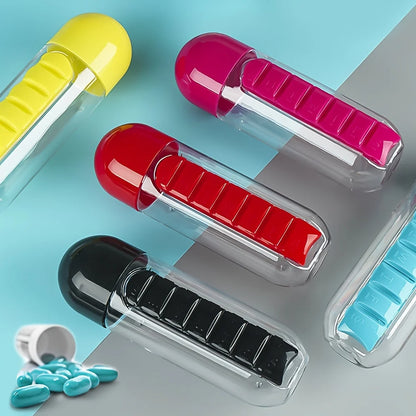 2-in-1 Sports Water Bottle with Built-In Pill Organizer – 600ml
