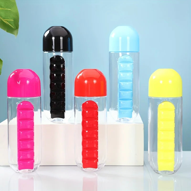 2-in-1 Sports Water Bottle with Built-In Pill Organizer – 600ml
