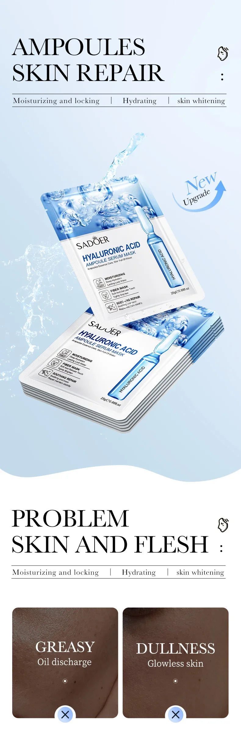 Hyaluronic Acid Facial Mask, Firming Hydrating Moisturizing Face Mask