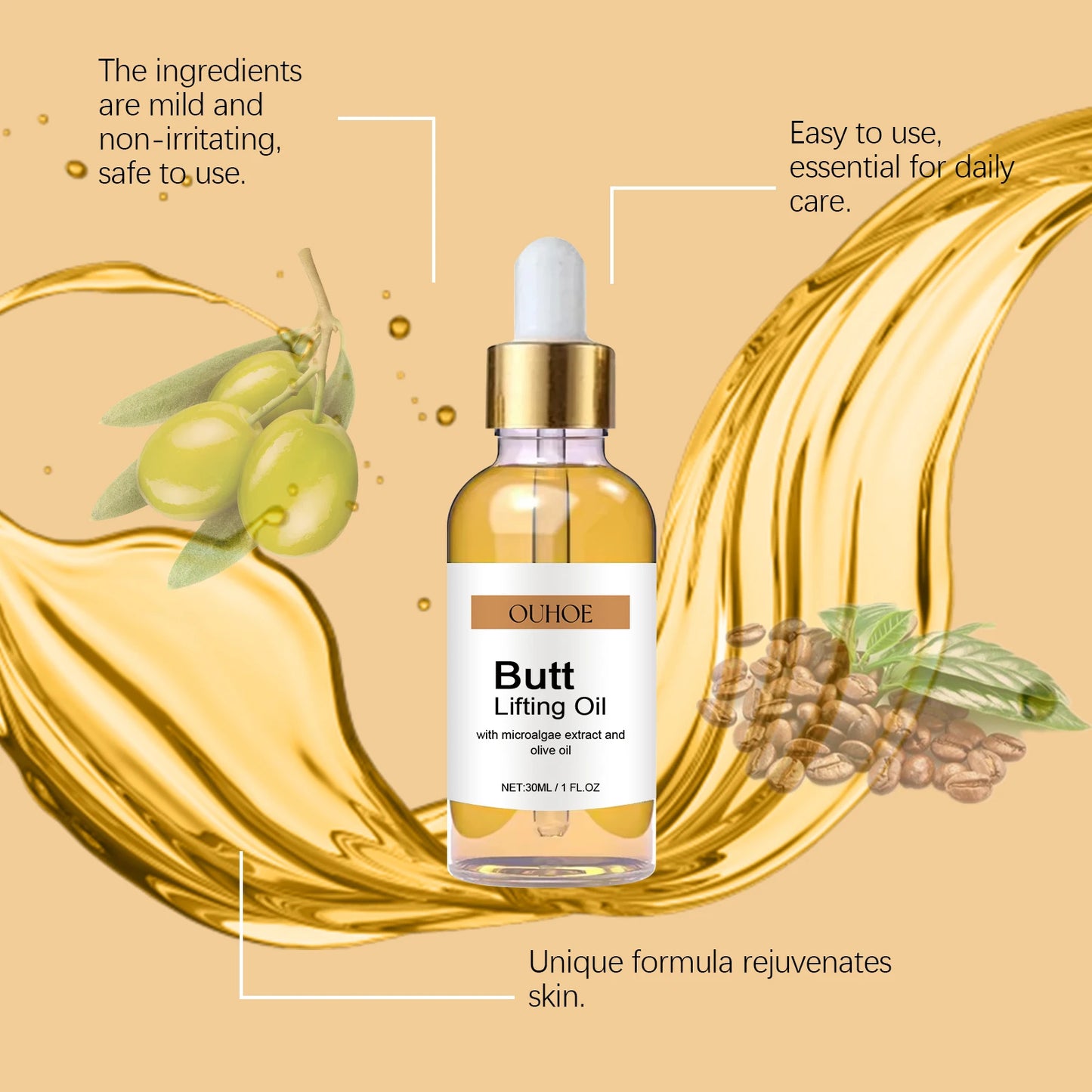 OUHOE Hip Lifting & Firming Body Oil – Tighten, Tone & Moisturize
