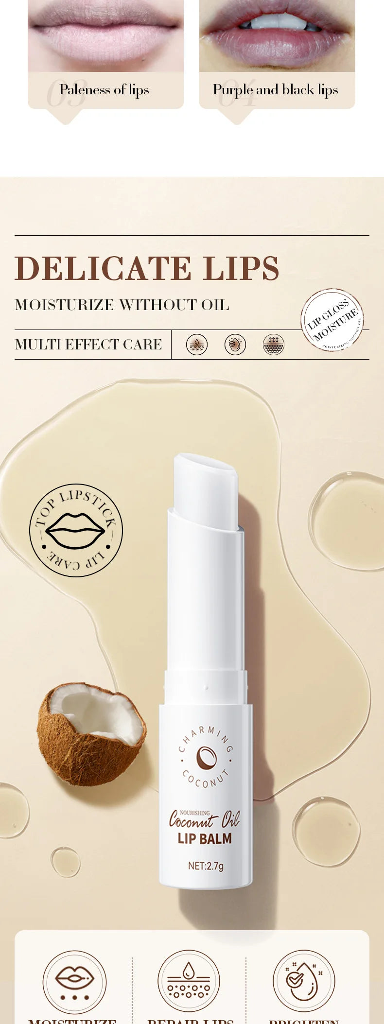 SADOER Coconut Lip Balm – Lasting Moisture & Nourishment