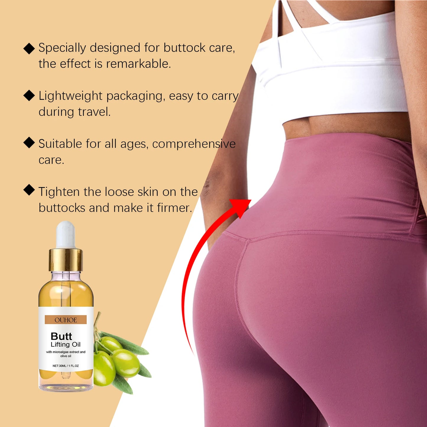OUHOE Hip Lifting & Firming Body Oil – Tighten, Tone & Moisturize