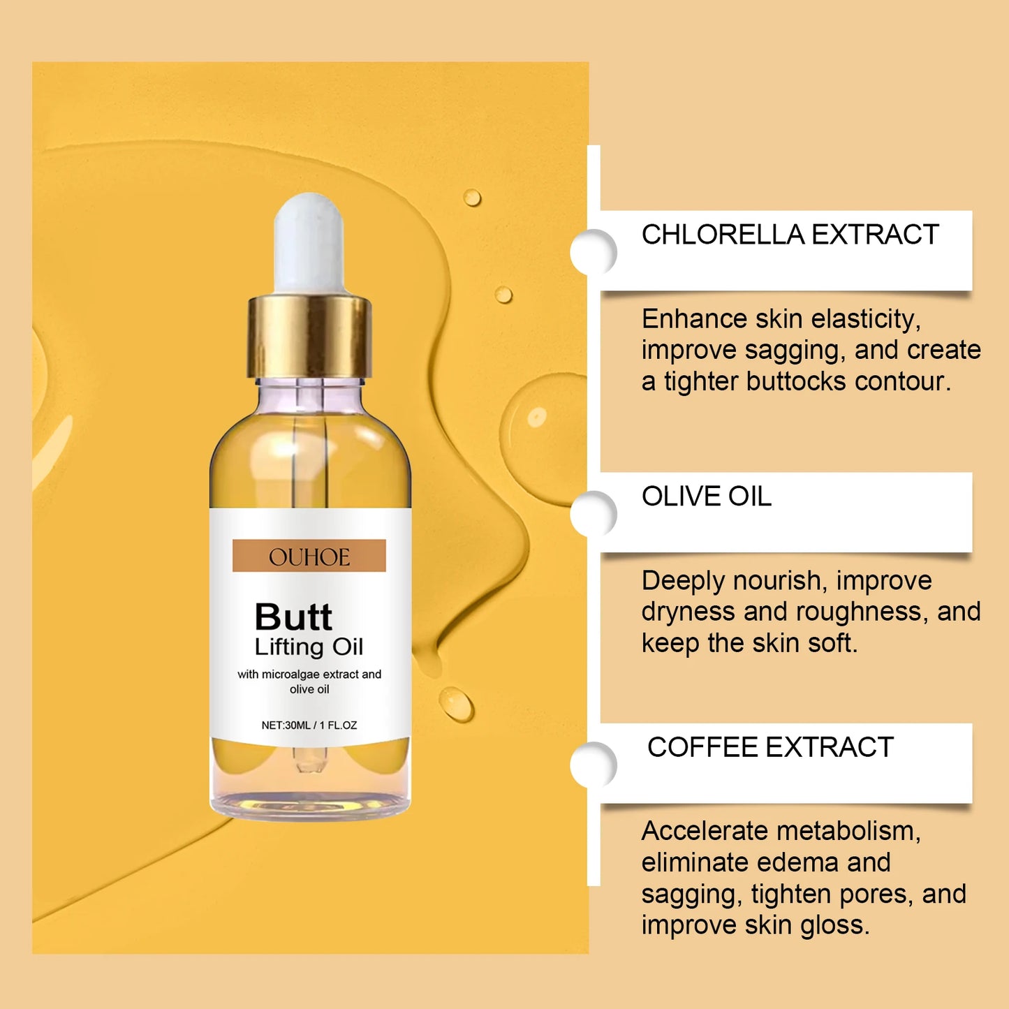 OUHOE Hip Lifting & Firming Body Oil – Tighten, Tone & Moisturize