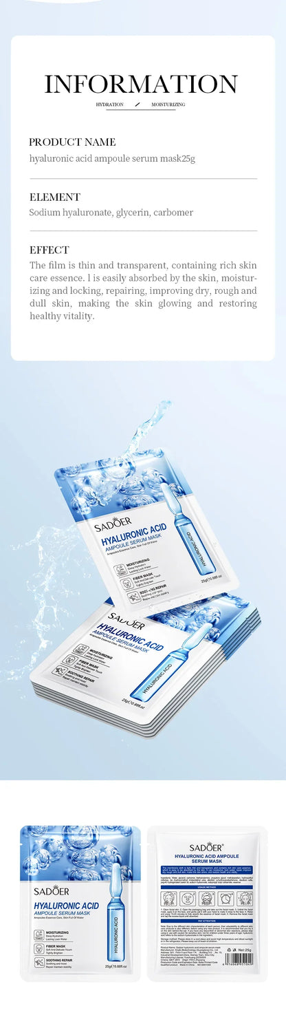 Hyaluronic Acid Facial Mask, Firming Hydrating Moisturizing Face Mask