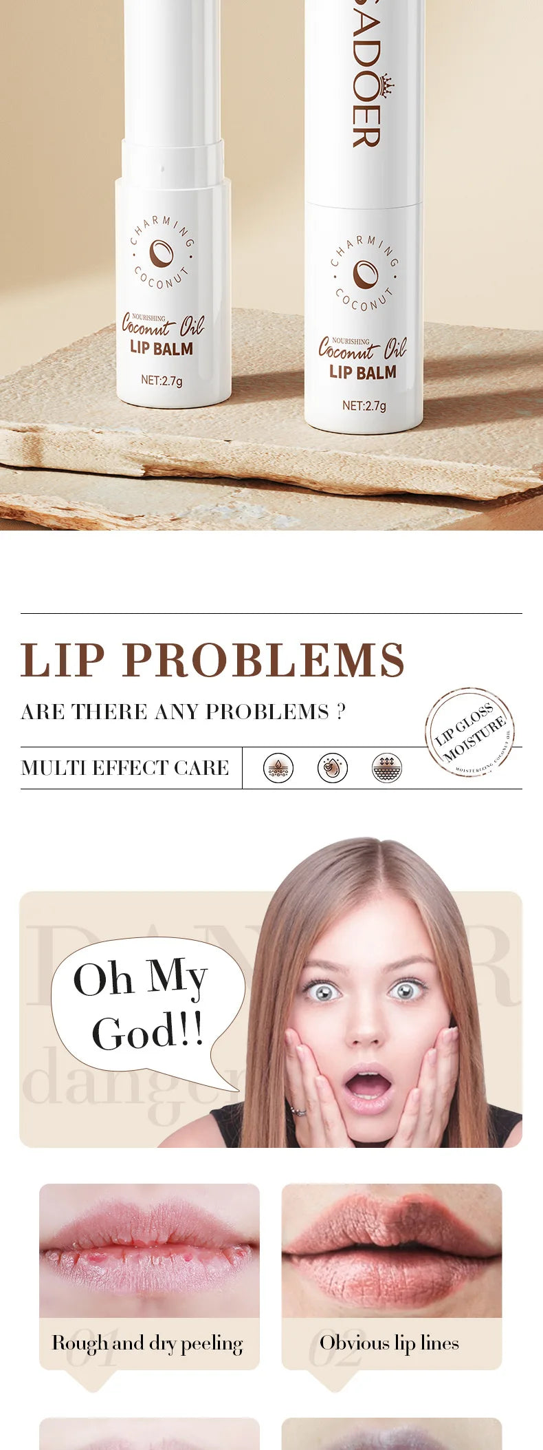 SADOER Coconut Lip Balm – Lasting Moisture & Nourishment
