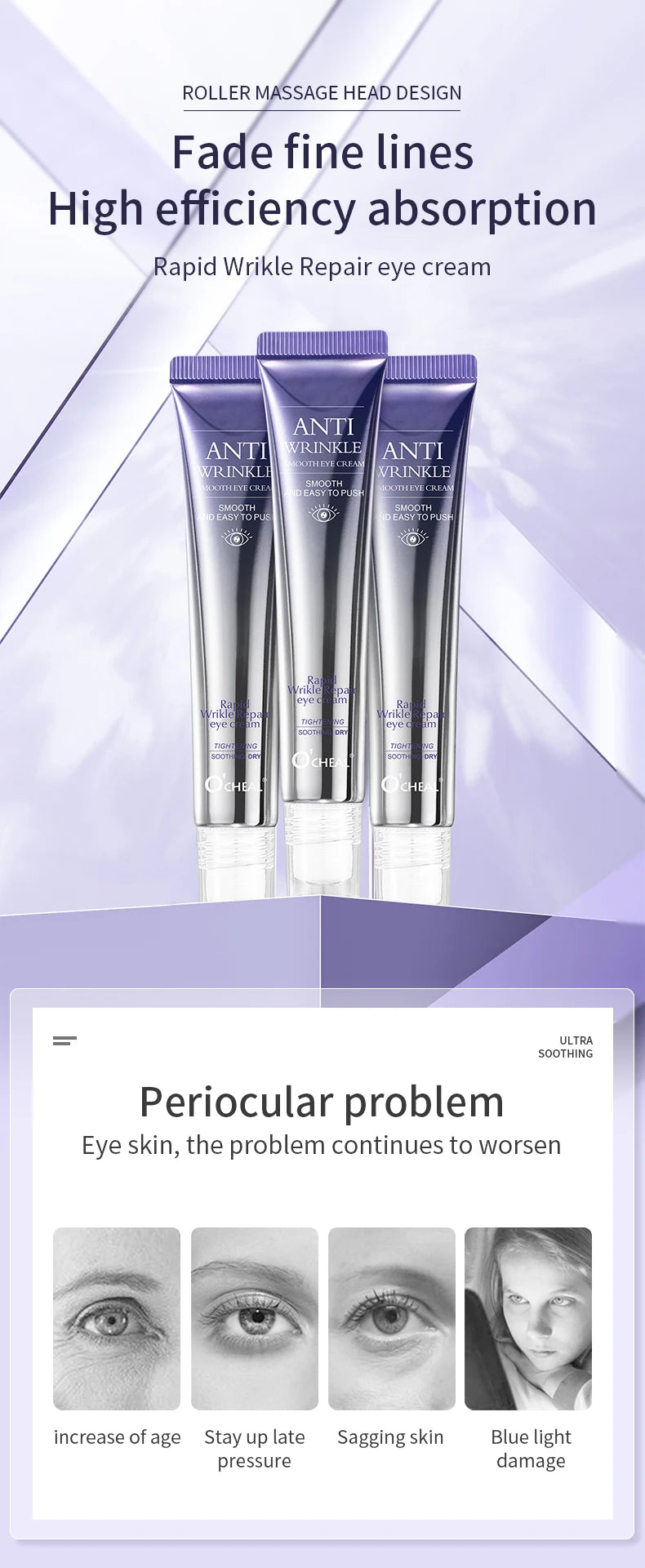 O'CHEAL Anti-Wrinkle & Dark Circle Eye Cream with Roller Massager