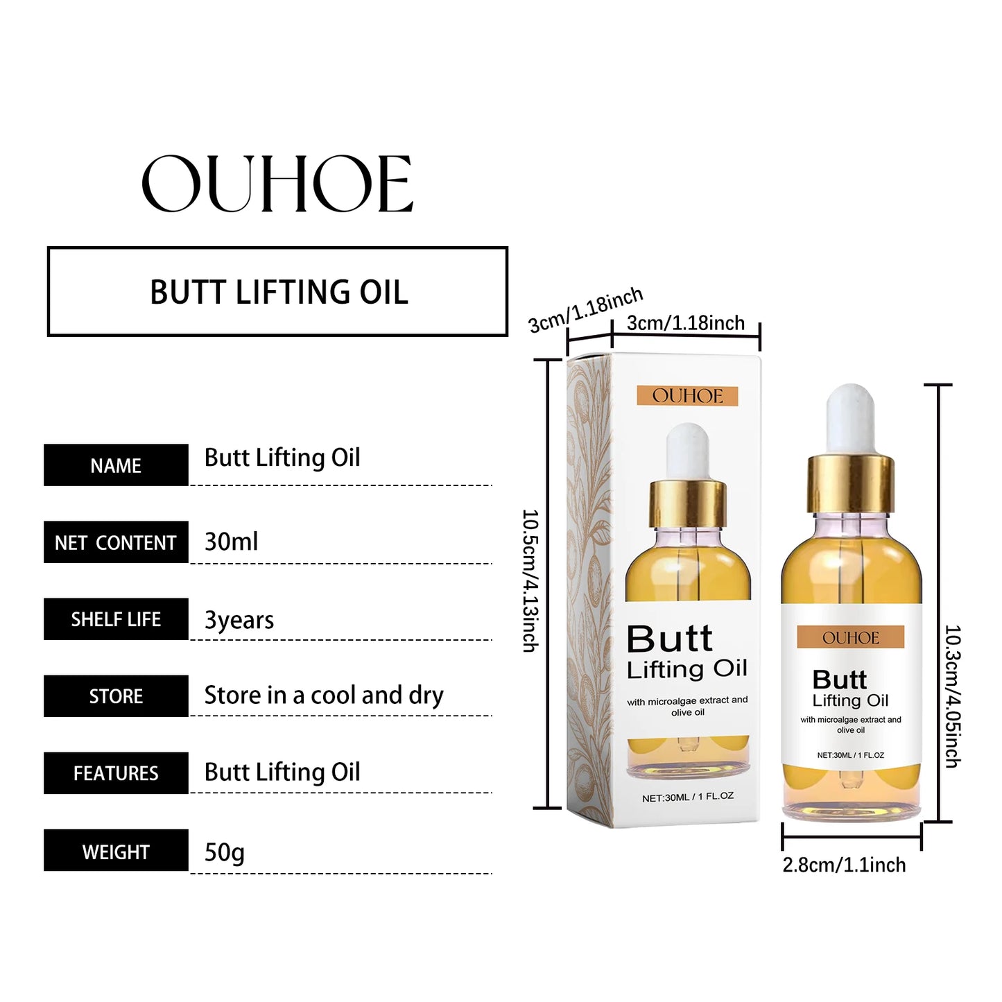 OUHOE Hip Lifting & Firming Body Oil – Tighten, Tone & Moisturize